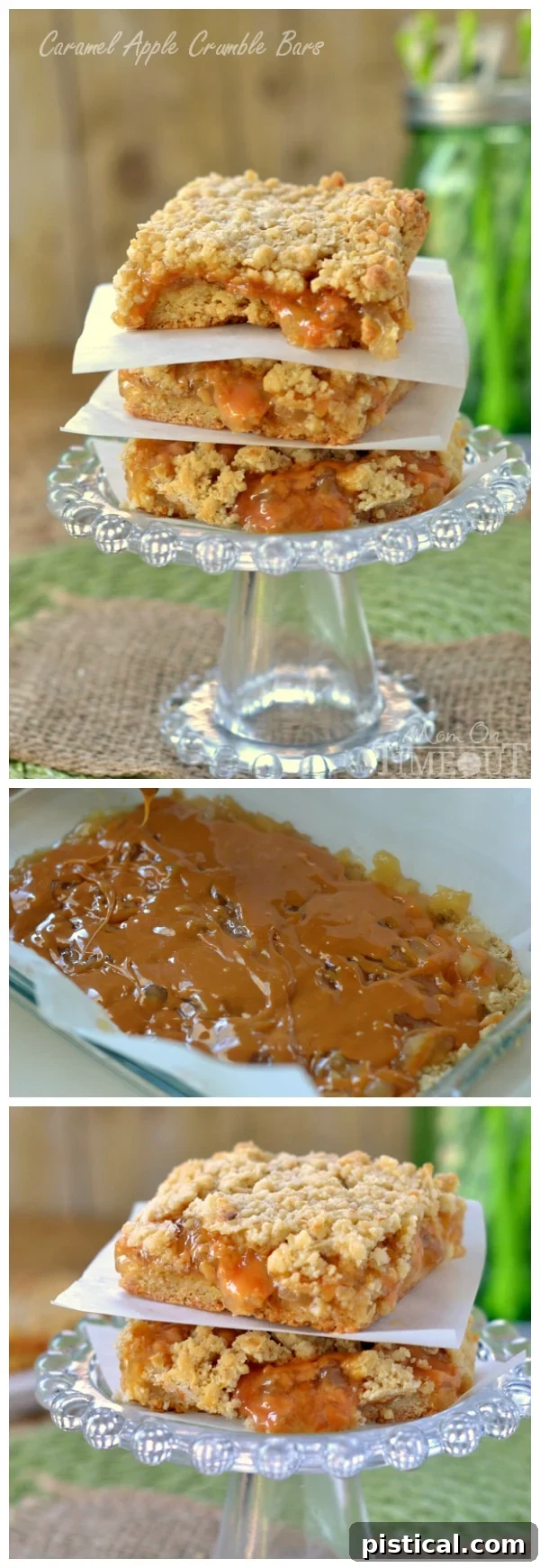 Large image of a tray of Easy Caramel Apple Crumble Bars