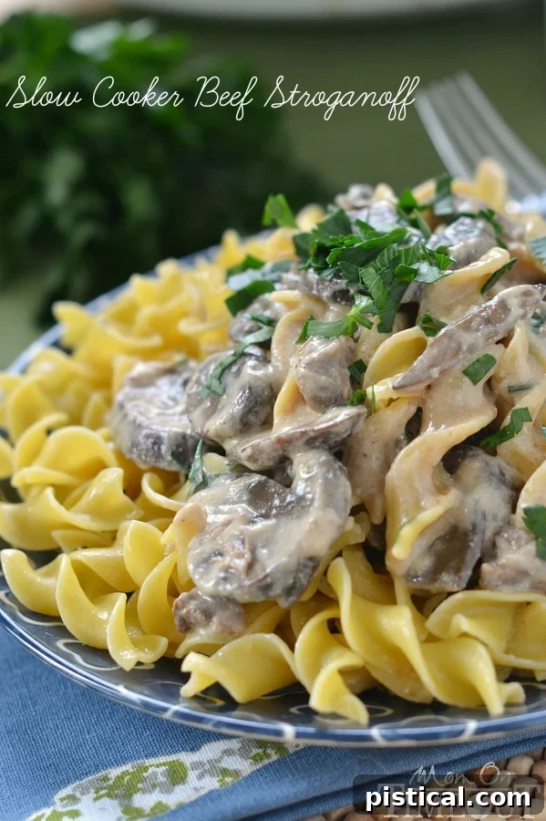 This amazingly simple, and deliciously creamy Slow Cooker Beef Stroganoff needs to make it onto your dinner menu this week! | MomOnTimeout.om | #slowcooker #crockpot #recipe #dinner