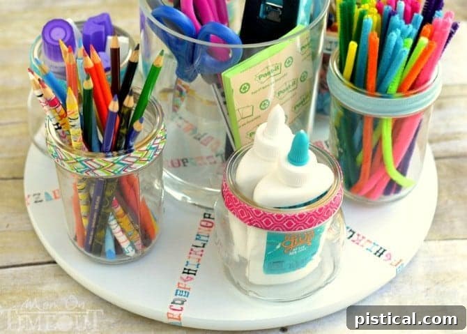 Revolving Homework Caddy 3 Organized homework station with turntable and craft supplies for kids