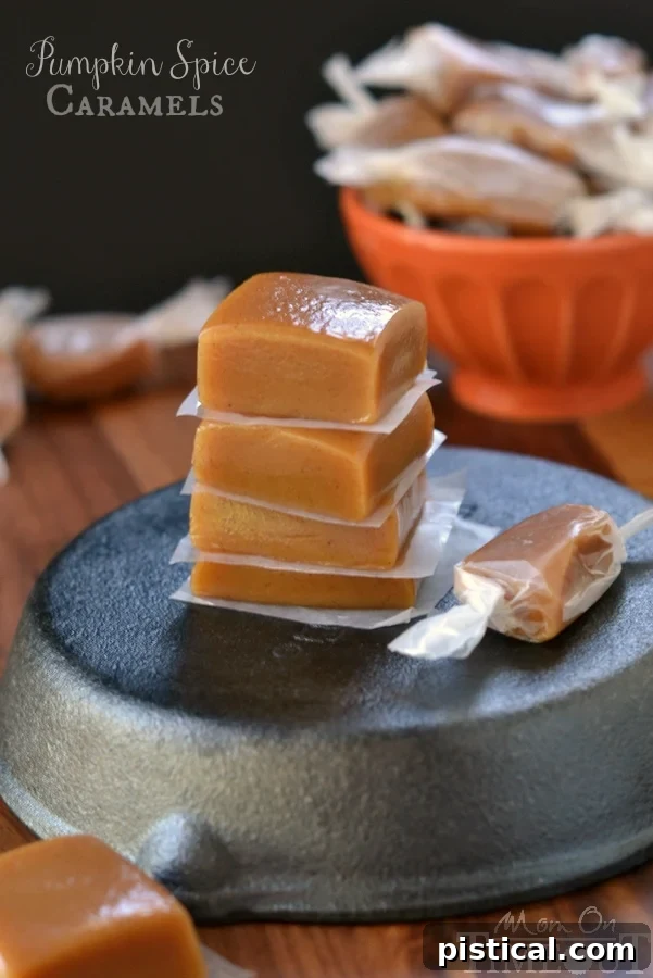 Soft, chewy, buttery, and perfectly spiced Pumpkin Spice Caramels ready for holiday festivities.