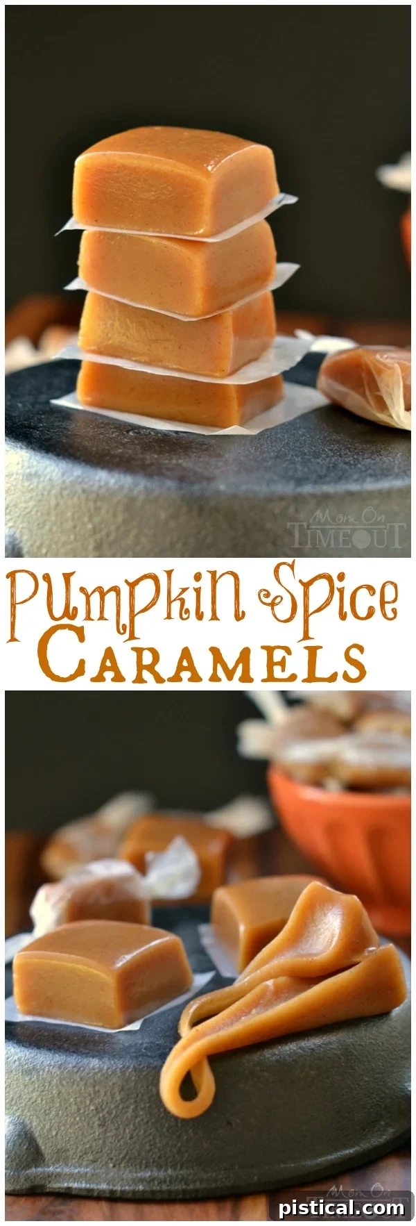 A festive arrangement of Pumpkin Spice Caramels for a holiday table.