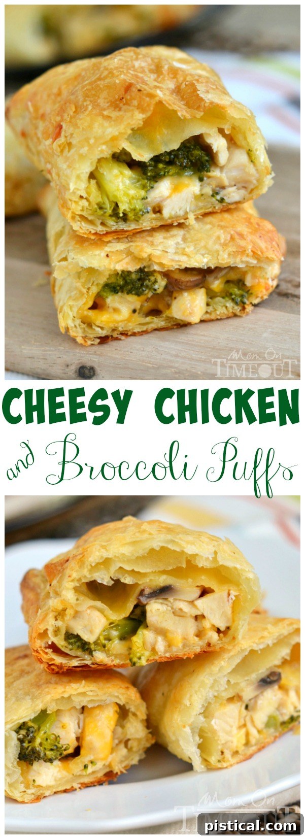 Another mouthwatering shot of Cheesy Chicken and Broccoli Puffs, highlighting their golden crust and savory filling.