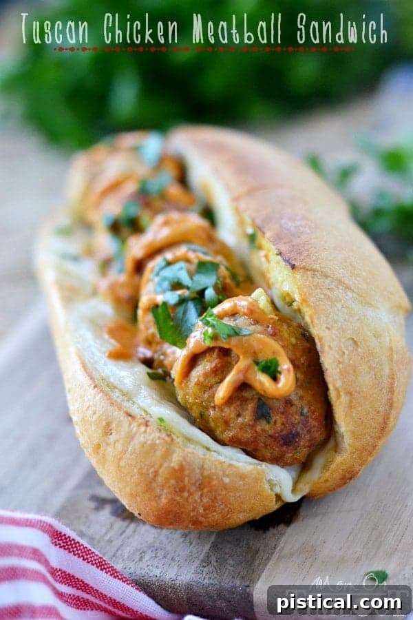 Tuscan Chicken Meatball Sandwich, a hearty and flavorful Italian-inspired dish.