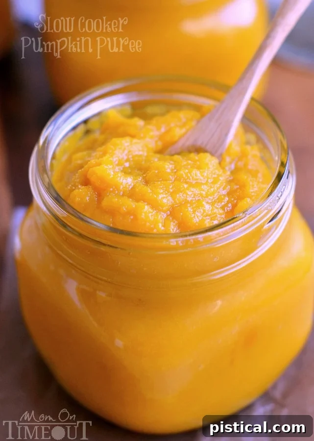An easy step-by-step tutorial showing how to make Slow Cooker Pumpkin Puree - so, so much better than store bought! | MomOnTimeout.com | #slow #cooker #crockpot #DIY #Thanksgiving #Christmas #pumpkin