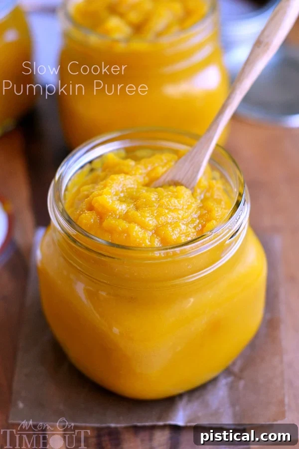 An easy step-by-step tutorial showing how to make Slow Cooker Pumpkin Puree - so, so much better than store bought! | MomOnTimeout.com | #slow #cooker #crockpot #DIY #Thanksgiving #Christmas #pumpkin