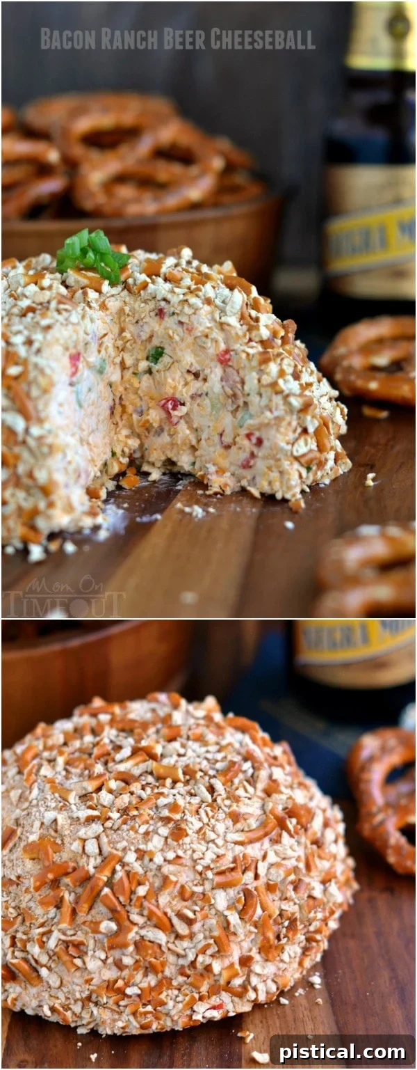 A stunning Bacon Ranch Beer Cheeseball, ready for a party spread.