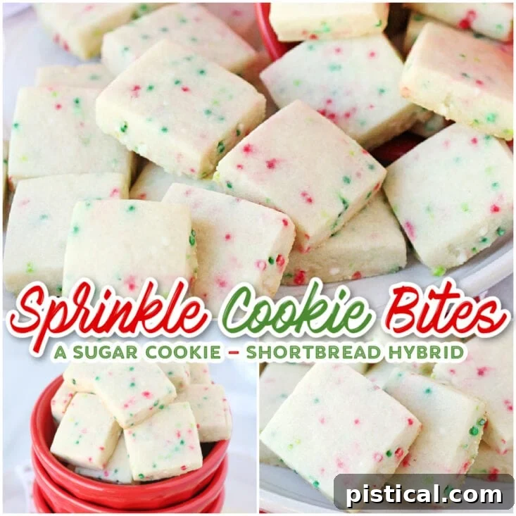 3 image collage of sprinkle cookie bite cookies cut into squares with title overlay