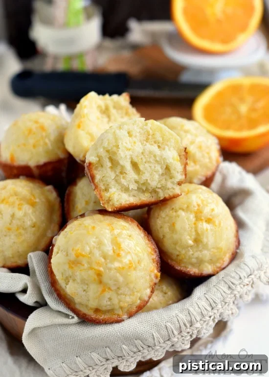 These Skinny Orange Muffins are made with Greek yogurt and plenty of orange zest for a terrific, bright orange flavor! So tender and moist, these muffins are a great way to start to your day! | MomOnTimeout.com | #breakfast #brunch #muffin #recipe #orange