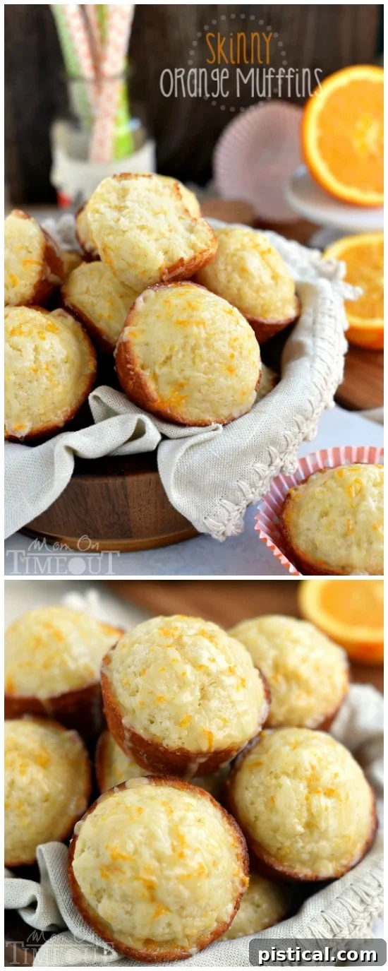 These Skinny Orange Muffins are made with Greek yogurt and plenty of orange zest for a terrific, bright orange flavor! So tender and moist, these muffins are a great way to start to your day! | MomOnTimeout.com | #breakfast #brunch #muffin #recipe #orange