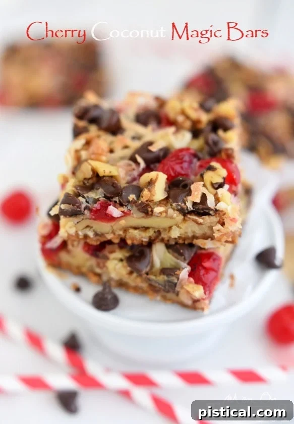 Cherry Coconut Magic Bars! If you love cherries, chocolate, and coconut together like I do - prepare for true bliss! | MomOnTimeout.com | #recipe #cherry #coconut #dessert #chocolate