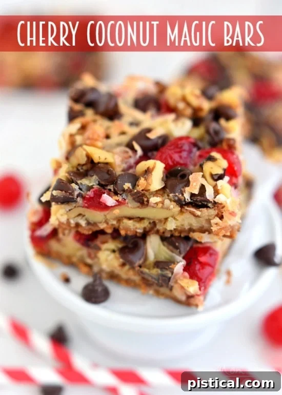 Cherry Coconut Magic Bars! If you love cherries, chocolate, and coconut together like I do - prepare for true bliss! | MomOnTimeout.com | #recipe #cherry #coconut #dessert #chocolate