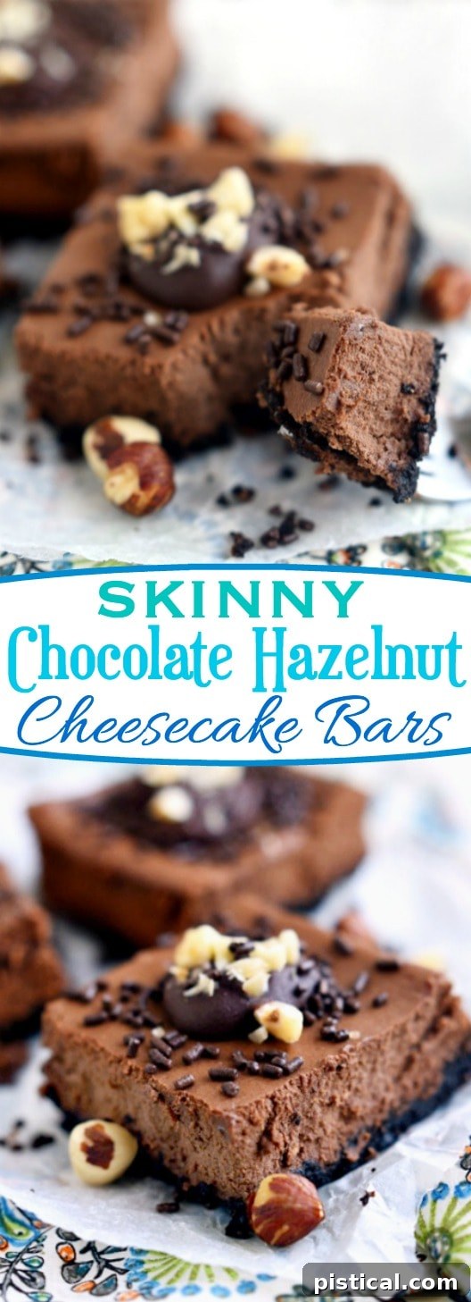A plate of Skinny Chocolate Hazelnut Cheesecake Bars ready to serve