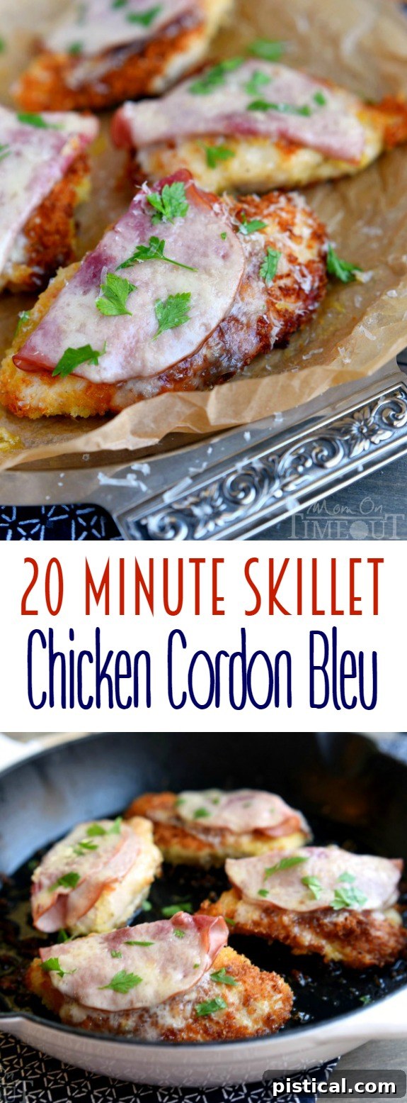 Speedy Skillet Chicken Cordon Bleu 6 Full spread of skillet chicken cordon bleu, showing the complete dish with golden chicken, melted cheese, and a rich sauce, ready to serve as a hearty and easy meal.
