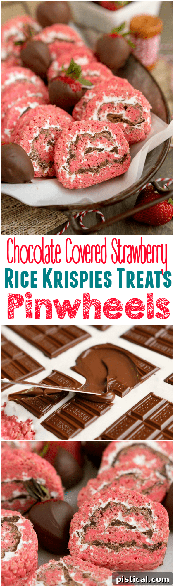 A vibrant pink Chocolate Covered Strawberry Rice Krispies Treats Pinwheel, perfect for spring and summer parties. This no-bake dessert is a hit with kids and adults alike.