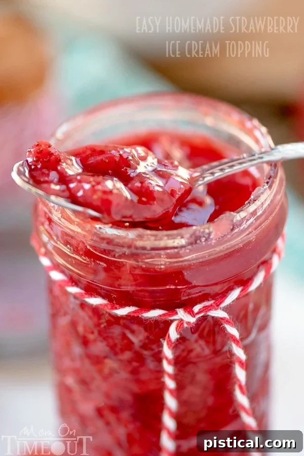 This Easy Homemade Strawberry Topping recipe is the perfect way to jazz up your ice cream tonight! Also the perfect topping for waffles, French toast, and so much more!