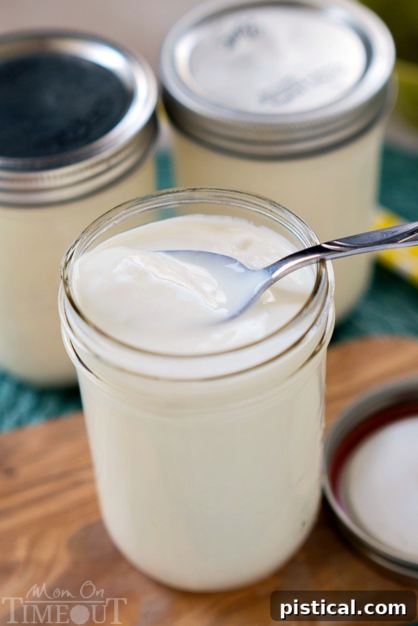 Homemade slow cooker yogurt stored in mason jars, ready for customization.