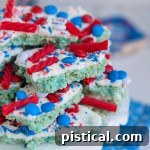 Red White and Blue Rice Krispies Treats Bark, a quick and easy patriotic dessert.