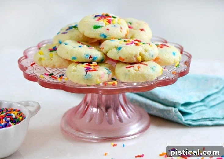 An array of freshly baked, colorful Funfetti Cake Mix Cookies, perfectly presented for a party or celebration.