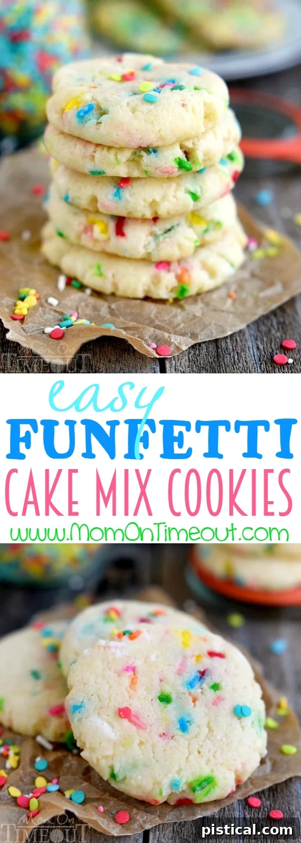 Overhead shot of many colorful Funfetti Cake Mix Cookies on a baking tray, showcasing their vibrant appearance.