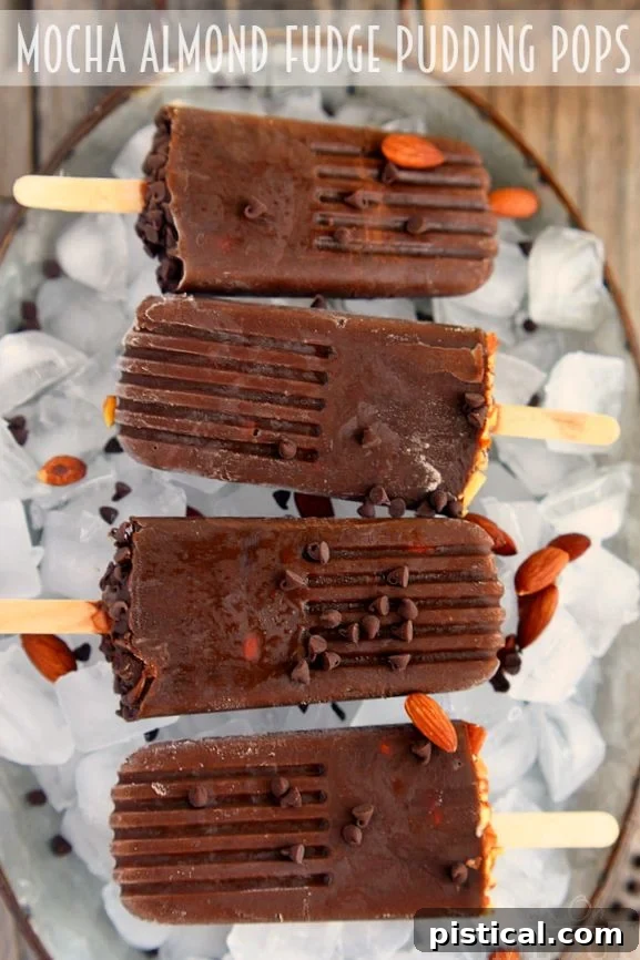 Easy and delicious Mocha Almond Fudge Pudding Pops recipe for hot summer days