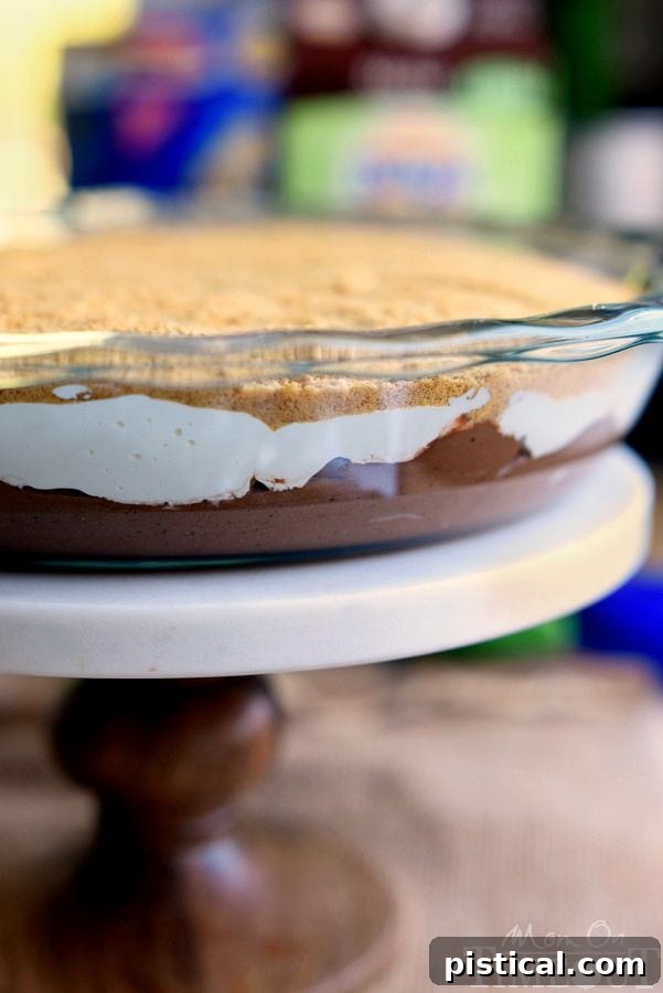 Layers of Mocha S'mores Dip with graham cracker topping
